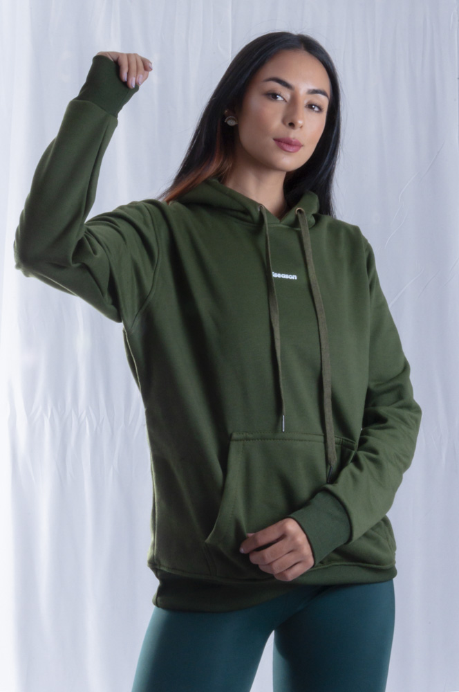 Hoodie Mujer Verde Militar 100% Algodon Perchado - Selvato