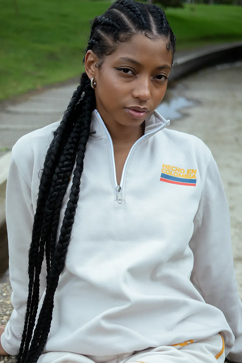 Buzo Cuello Alto Half Zip Marfil 85S - Imagen 3